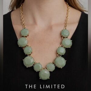 The Limited Sage Mint Green Faceted Stones Necklace Statement Gold Tone Chain